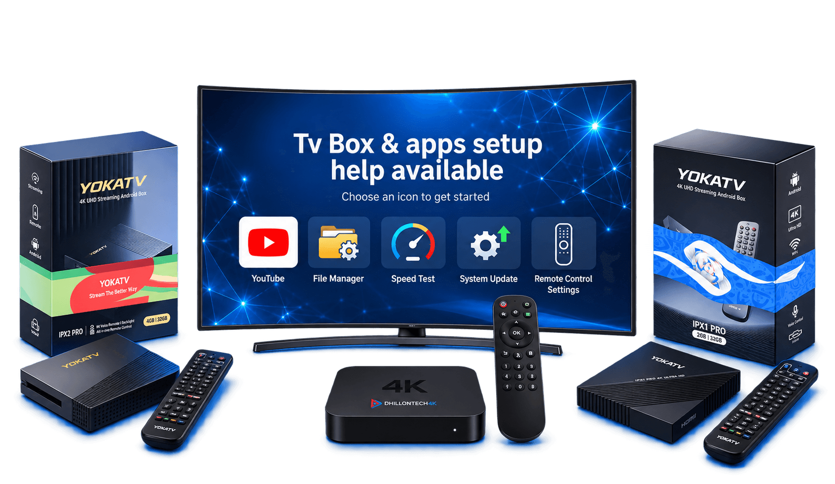 TV Box and apps setup help available on Smart TV, 4K box, and remote